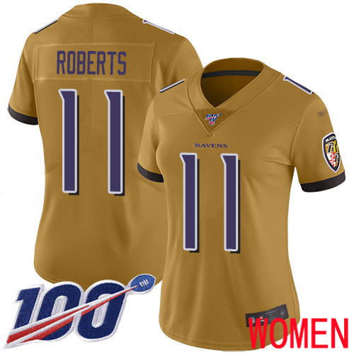 Baltimore Ravens Limited Gold Women Seth Roberts Jersey NFL Football #11 100th Season Inverted Legend->baltimore ravens->NFL Jersey